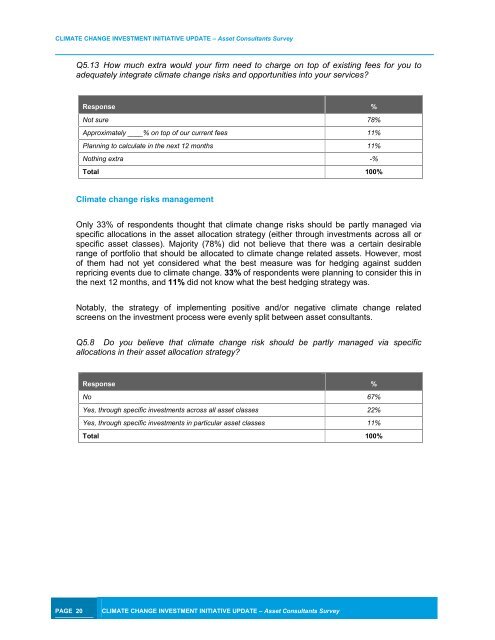 Asset Consultants Survey - The Climate Institute