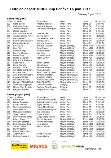 Liste de dÃ©part sCOOL Cup GenÃ¨ve 16 juin 2011