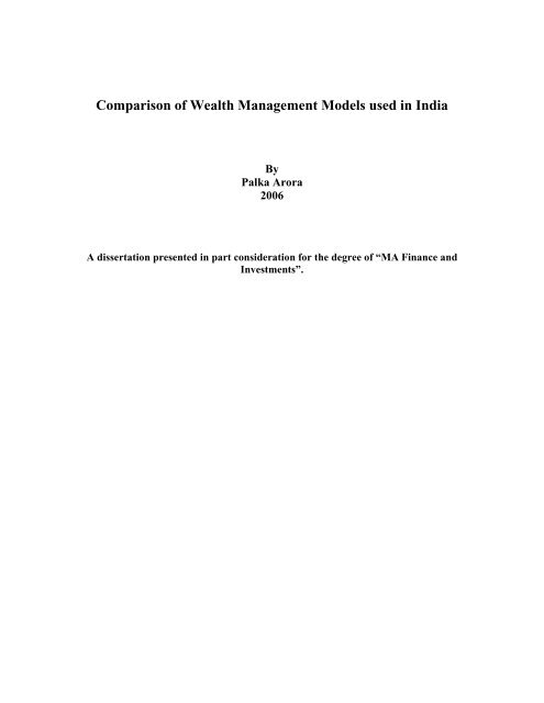 Comparison Of Wealth Management Models Used In India