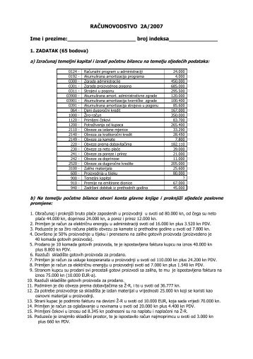RAÃ„ÂŒUNOVODSTVO 2A/2007 Ime i prezime