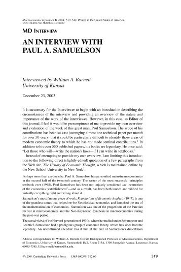 AN INTERVIEW WITH PAUL A. SAMUELSON