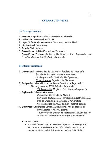 CURRICULUM-VITAE A) Datos personales: B ... - Ecotropicos - ULA