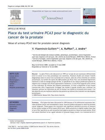 Place du test urinaire PCA3 pour le diagnostic du cancer ... - Urofrance