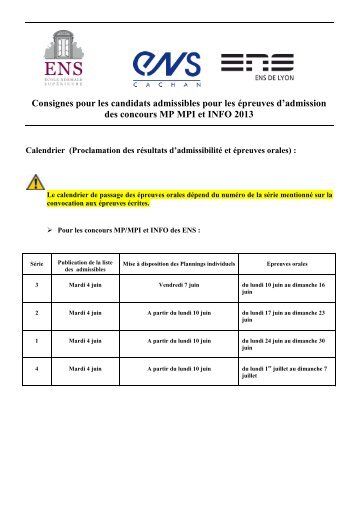 Consignes Ã  l'attention des candidats admissibles - Ecole Normale ...