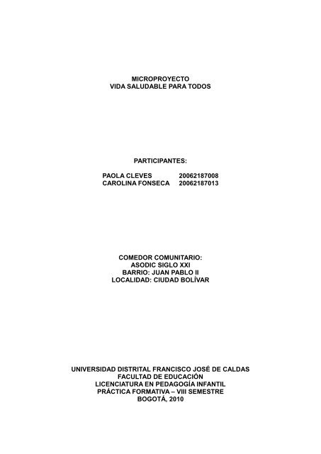 microproyecto vida saludable para todos participantes: paola ... - Wikia