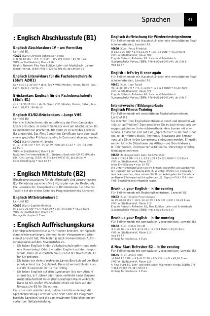 VolkshochschuleIserlohn : Programm August bis Dezember 2009