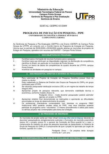 MinistÃ©rio da EducaÃ§Ã£o EDITAL GEPPG 03/2009 ... - UTFPR