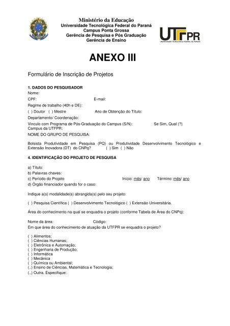 MinistÃ©rio da EducaÃ§Ã£o EDITAL GEPPG 03/2009 ... - UTFPR