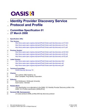 Identity Provider Discovery Service Protocol and Profile specification