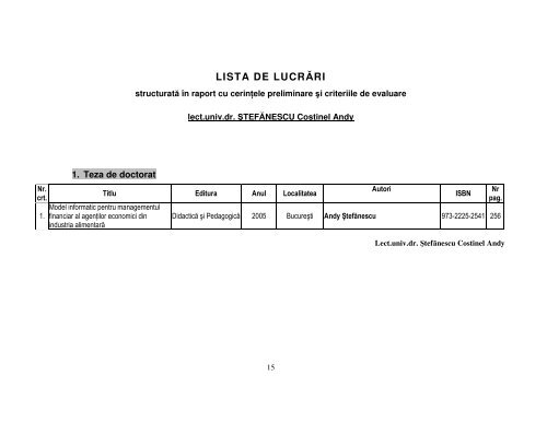 LISTA DE LUCRÄRI - Universitatea din Craiova