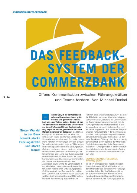 DAS FEEDBACK- SYSTEM DER COMMERZBANK