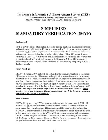 Simplified Mandatory Verification (MVF) - DMV