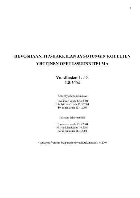 Opetussuunnitelma - Vantaan kaupunki