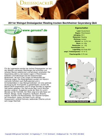 2011er Weingut Dreissigacker Riesling trocken ... - Genuss7.de