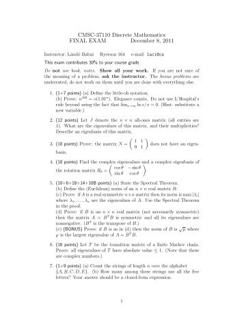 CMSC-37110 Discrete Mathematics FINAL EXAM ... - People