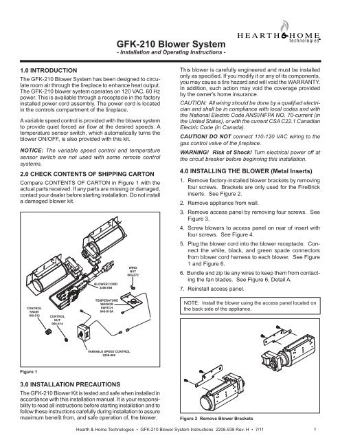 GFK-210 Blower System - Heatilator Fireplaces