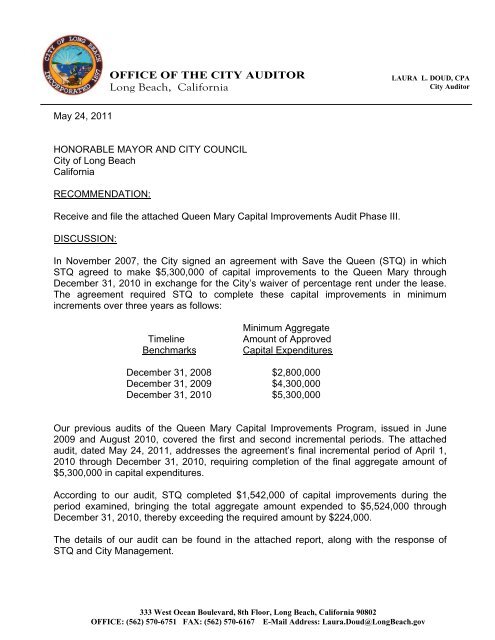 Queen Mary Capital Improvements Phase III Audit - Long Beach City ...