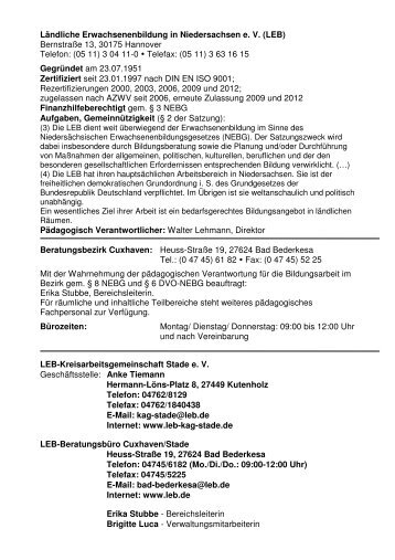 Programmheft 2012/2013 - Start - LEB Kreisarbeitsgemeinschaft Stade