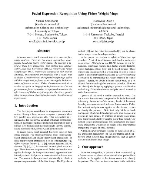 Facial Expression Recognition Using Fisher Weight Maps Abstract 1