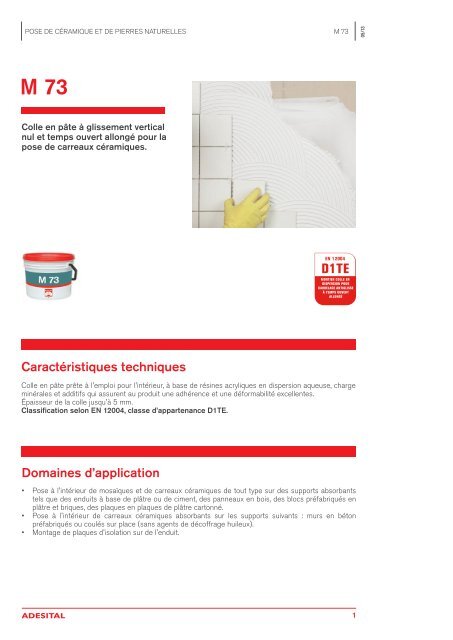 CaractÃ©ristiques techniques Domaines d'application - Adesital