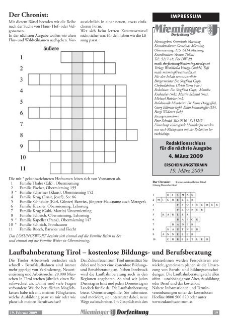 Mieminger Dorfzeitung Jänner/Feber 2009 - Gemeinde Mieming ...