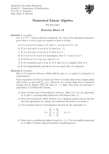 Exercise Sheet 13 - Bergische UniversitÃ¤t Wuppertal