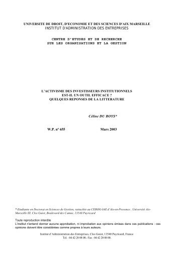 L'activisme des investisseurs institutionnels est-il un outil ... - cergam