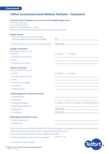 Download het formulier contractovername - Telfort