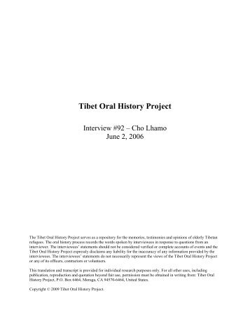 Read the Interview - Tibet Oral History Project
