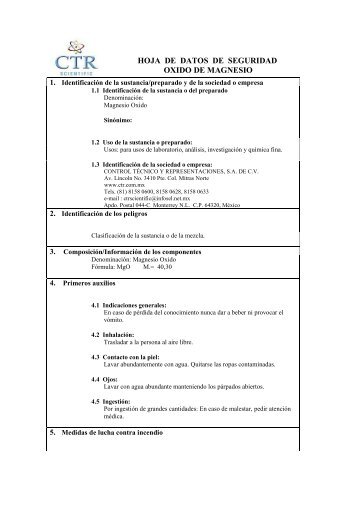 Oxido de Magnesio MSDS - CTR Scientific