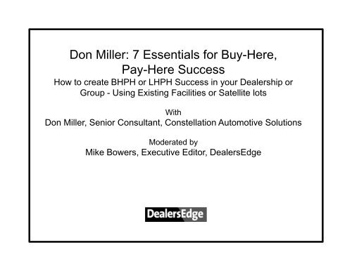 7 Essentials for Buy-Here, Pay-Here Success - DealersEdge