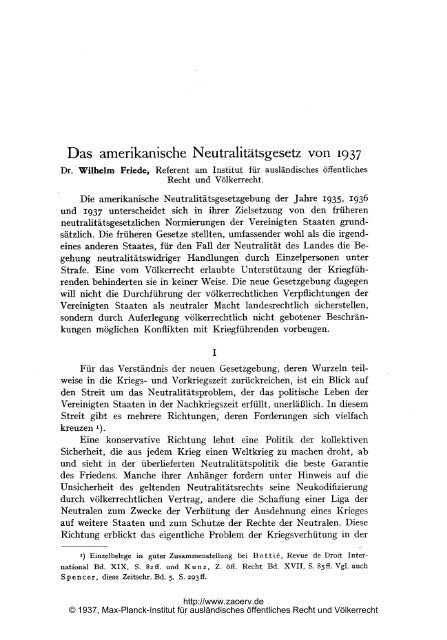 Das amerikanische NeutralitÃƒÂ¤tsgesetz von 1937 - Zeitschrift fÃƒÂ¼r ...