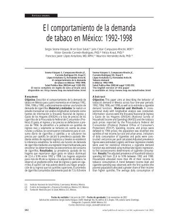 El comportamiento de la demanda de tabaco en MÃ©xico ... - SciELO