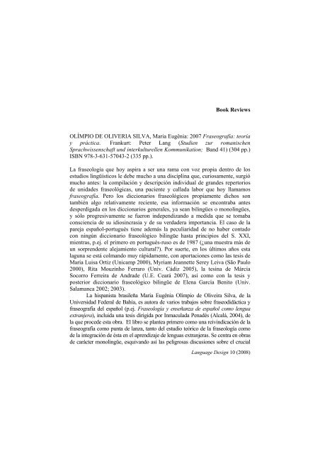 Book Reviews - Estudios de LingÃ¼Ã­stica EspaÃ±ola