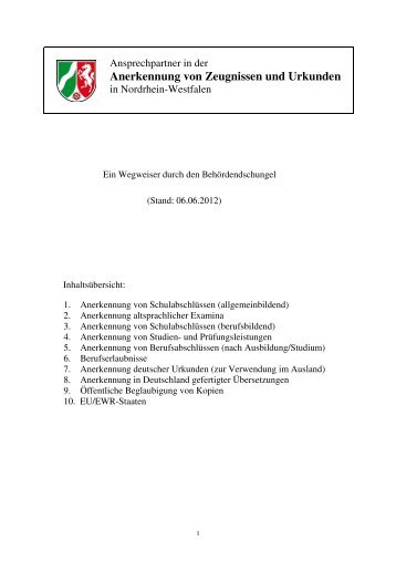 Anerkennung von Zeugnissen und Urkunden - Bezirksregierung ...