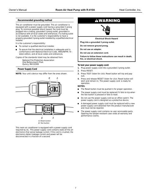 OWNER'S MANUAL - Comfort-Aire