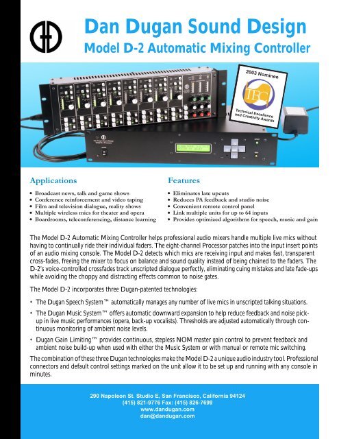 Model D-2 flyer final.pdf - Dan Dugan Sound Design