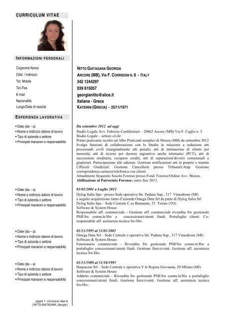 CURRICULUM VITAE 342 1244297 039 615057 georgianitto@alice ...