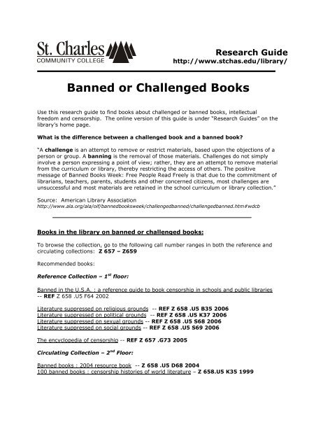 Banned or Challenged Books - St. Charles Community College