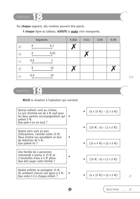 Epreuves CEB 2011 - nombres et opÃ©rations