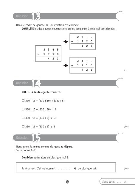 Epreuves CEB 2011 - nombres et opÃ©rations