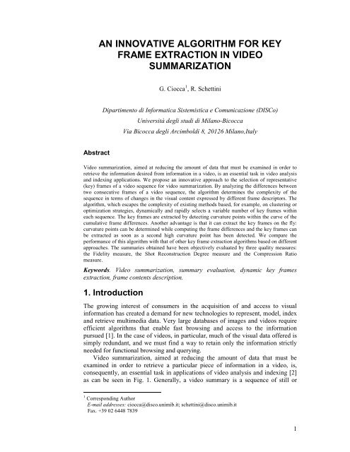 an innovative algorithm for key frame extraction in video ...