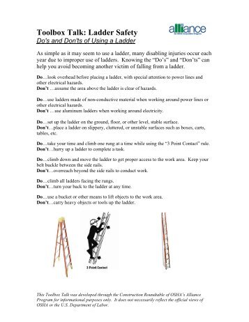 Do's and Don'ts of Using a Ladder - National Work Zone Safety ...