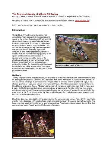The Exercise Intensity of MX and SX Racing Introduction Methods