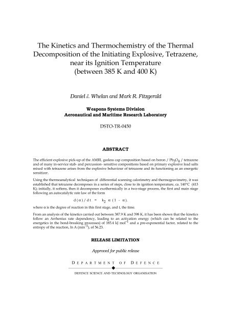 The Kinetics and Thermochemistry of the Thermal Decomposition of ...