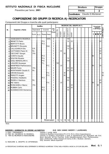 composizione dei gruppi di ricerca: a) - ricercatori - INFN