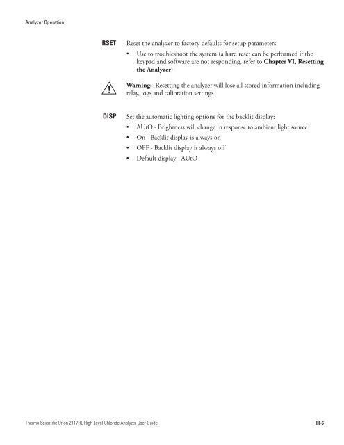 Orion 2117HL High Level Chloride Analyzer User Guide