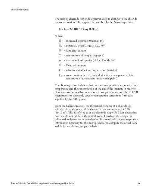 Orion 2117HL High Level Chloride Analyzer User Guide