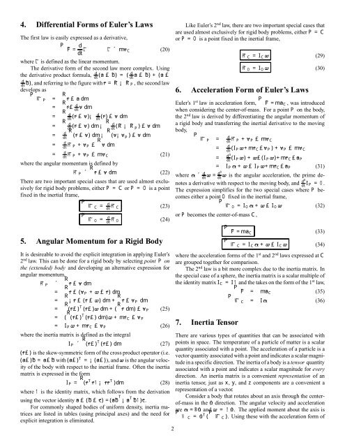 Euler's Dynamic Equations - Theory - helix