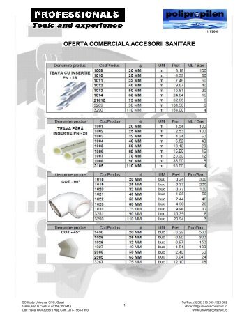 oferta comerciala accesorii sanitare - Iftode Universal SNC